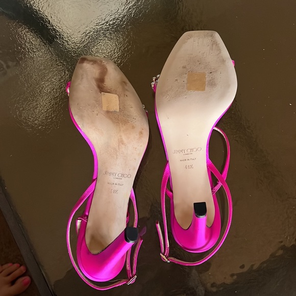 Jimmy Choo Heels.Size 41.5 EU (11.5 US).MEIRA 85,SATIN W/CRYSTAL PIECE.FUCHSIA - Picture 8 of 17